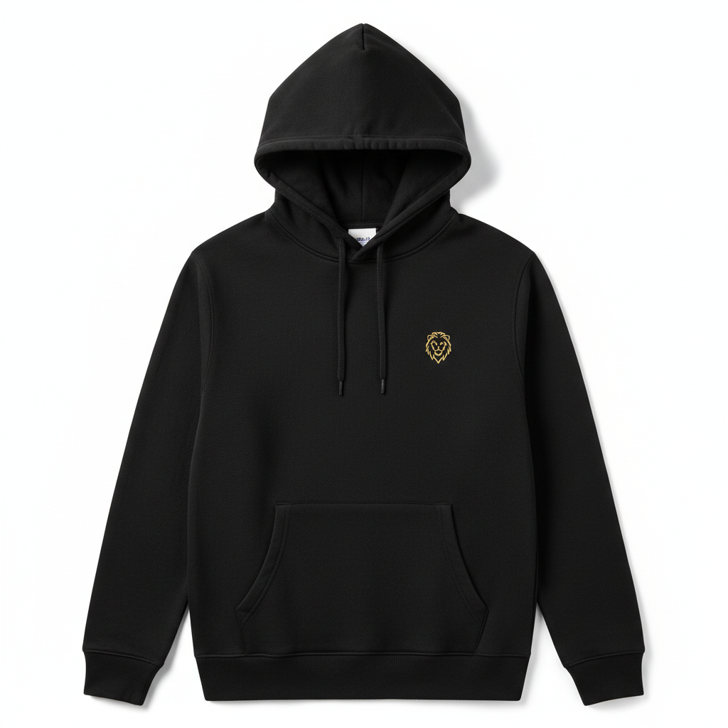 Siyah Nakış Aslan Hoodie